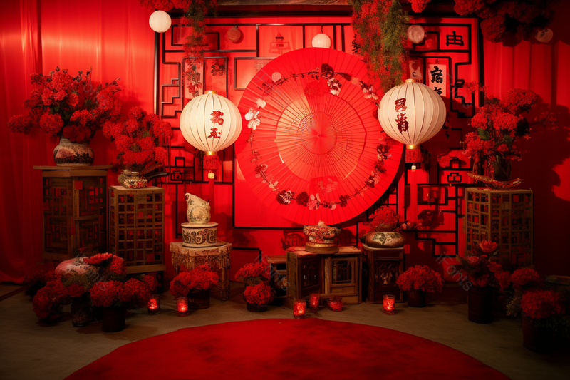 中式红伞灯笼婚礼现场布置,高清,摄影图,摄影图片,图片大全,摄影图免费下载